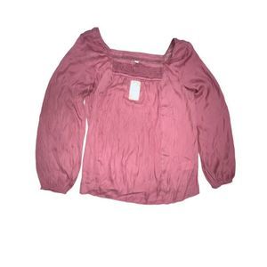 Weekend By Suzanne Betro Womens Square Neck Long Sleeves Tops Pink Size L